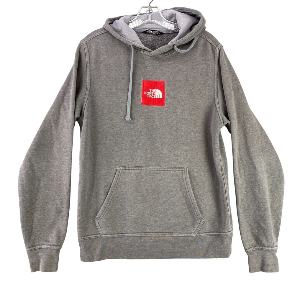 The North Face‎ Hoodie Men's Medium Gray Red Logo Kangaroo Pocket Outdoor Hiking